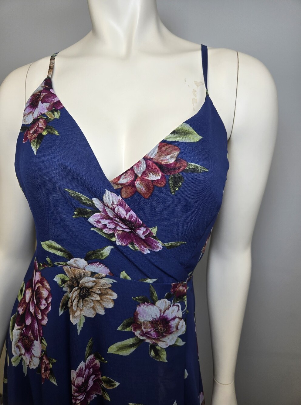 Lulus Blue Floral Wrap Floor Length Dress Size M - Picture 2 of 7